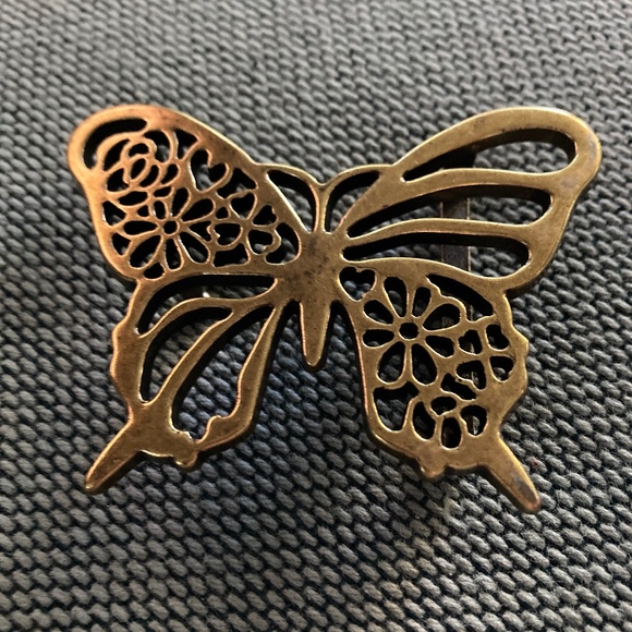Vintage Solid Brass Butterfly Floral Belt Buckle - Picture 1 of 5